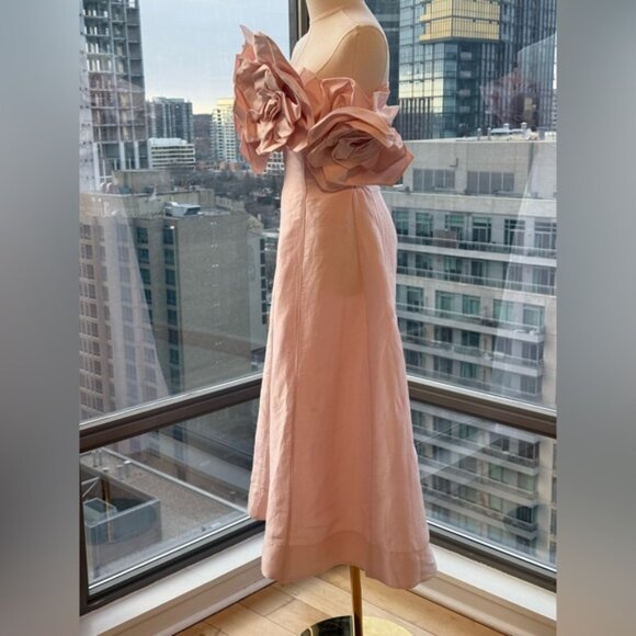 🆕 AJE 🧿 NWOT Etta Off Shoulder Linen Midi Dress, Pastel Pink - Sz AU 8 / Small - Picture 5 of 16